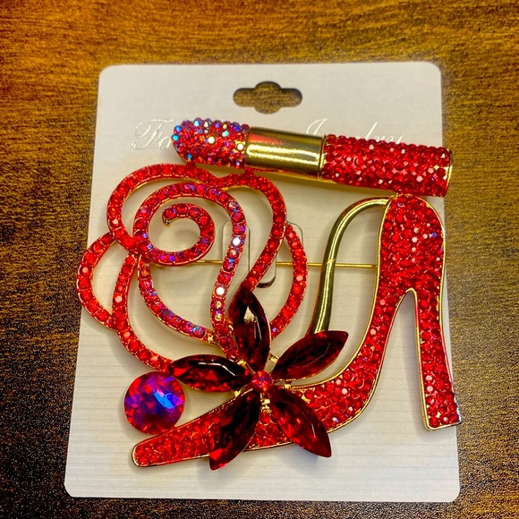 Accessories - Red, purple, gold rhinestone Stiletto and lipstick brooch pen!
